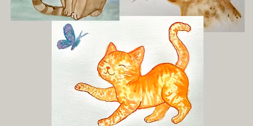 Cat with Butterfly Watercolor