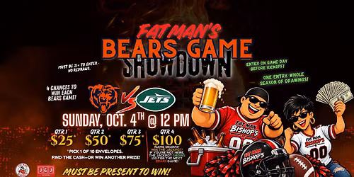 \ud83c\udfc8 Fat Man\u2019s Bears Game Showdown KICKOFF! | 10.4.26 Bears vs. Jets + CASH Drawings