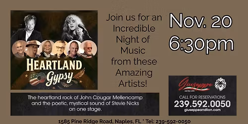 HEARTLAND GYPSY at Giuseppe & Lion 11\/21 Mellencamp & Stevie Nicks