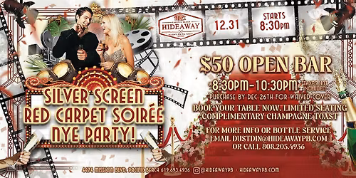 Hideaway Open Bar NYE 2026