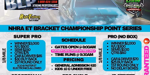 BLP Racing Products NHRA ET Bracket Championship series - ROUND #8
