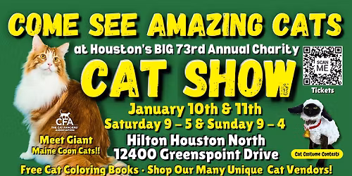 Come See Amazing Cats \ud83d\ude3b\u2764\ufe0f\ud83c\udf89  at the PURR-FECT 73rd Houston Charity Cat Show & Adoption Event!