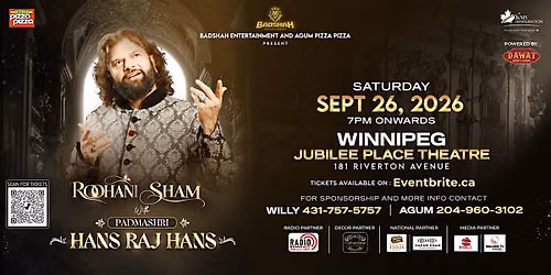 Hans Raj Hans Live in Concert Winnipeg | 26th Sept | Jubilee Place