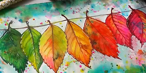 Autumn Leaves in Gelli Printing and Watercolor
