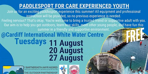 Free Paddlesport for Care Experienced Young People in Cardiff Age 7-12