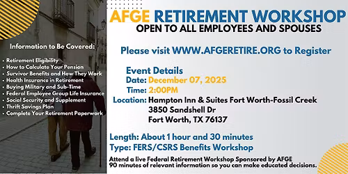 FERS\/CSRS Benefits Workshop Fort Worth - 12\/07\/25