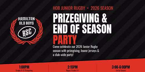 HOB Junior Rugby Prizegiving & End of Season Party