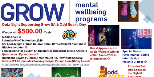 Quiz Night Supporting Grow SA & Odd Socks Day