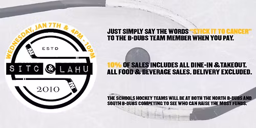 Stick It To Cancer (SITC) Fundraiser at Buffalo Wild Wings! \ud83c\udfd2\ud83c\udf97\ufe0f