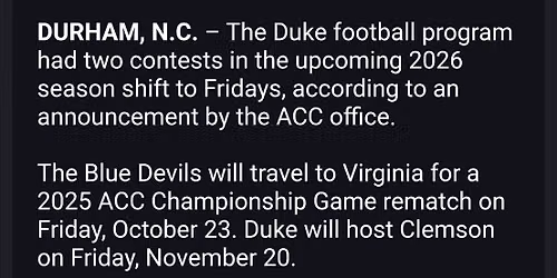 2026 Duke Blue Devils Football Season Tickets (Includes Tickets To All Regular Season Home Games)
