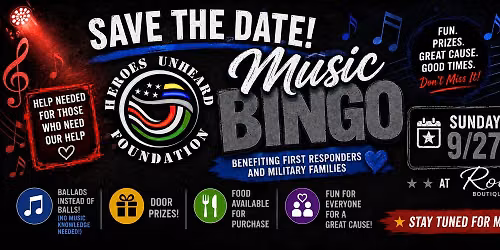 Heroes Unheard Music Bingo