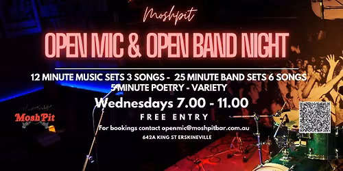 Every Tuesday and Wednesday, Moshpit Open Mic and Open Band night