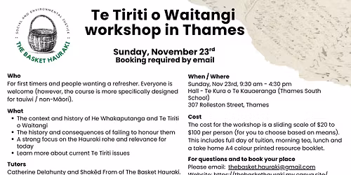 Te Tiriti o Waitangi Workshop in Thames