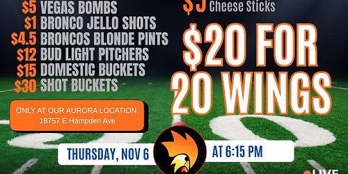 Raiders vs. Broncos Watch Party at Golden Flame Hot Wings