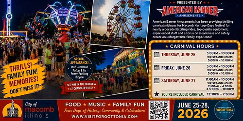 Huge Carnival Midway at Macomb Heritage Days Food & Music Fest