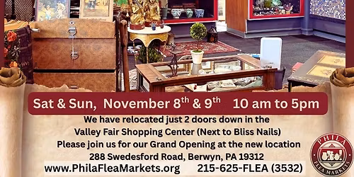 Berwyn Indoor Vintage Market *Grand Reopening just two doors down, Next to Bliss Nails