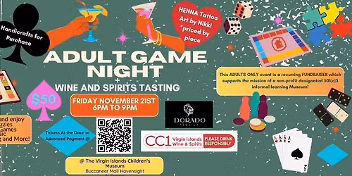 Adult Game Night + Wine & Spirits Sampling for a Cause