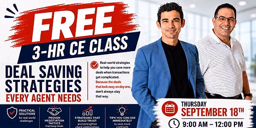 Free 3-hour CE class: Deal Saving Strategies Every Agent Needs