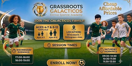 Grassroots Galacticos Children's football sessions.