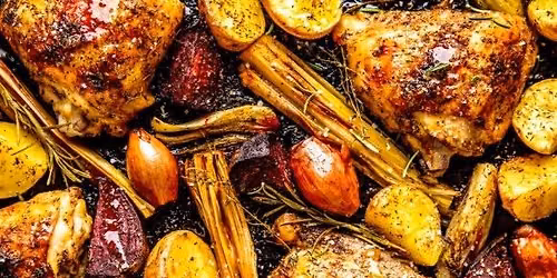 Cork 'N' Fork - Rosemary chicken with oven roasted root veggies tricolored quinoa salad (Gluten Free