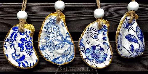 Decoupage Oyster Shell Ornaments - Set of 4