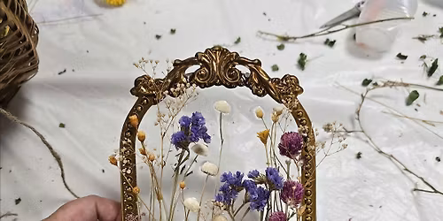 Rustic Resin art with dried flowers and moss at the Bloomin' Cottage