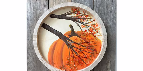 Crushed Glass Autumn Pumpkin & Branch on Wood  Paint & Sip Art Class Akron