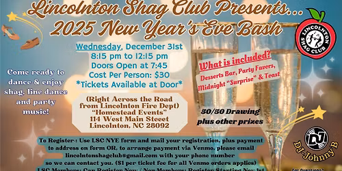 Lincolnton Shag Club's New Year's Eve Bash