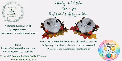 Book folded hedgehog workshop - Craft with Amy