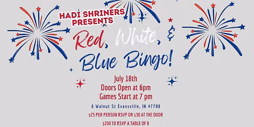 Hadi Shriners Red White and Blue BINGO