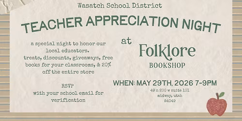 Teacher Appreciation Night at Folklore Bookshop