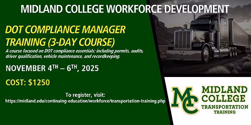 FMCSA \/ DOT COMPLIANCE MANAGER TRAINING (3-DAY) - MIDLAND COLLEGE