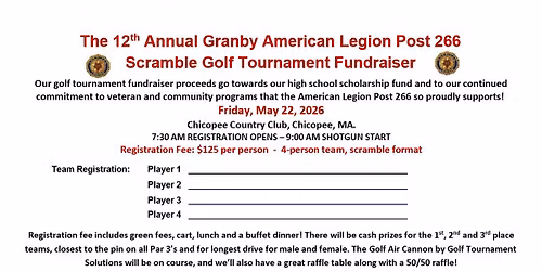 12th Annual Granby American Legion Post 266 Scramble Golf Tournament Fundraiser