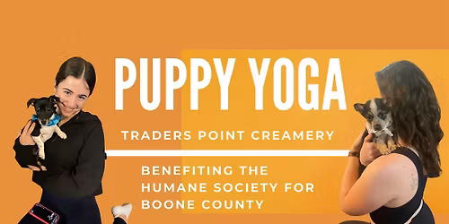 Puppy Yoga at Traders Point Creamery - Downward Dog & Adoptable Puppies