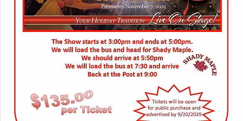 Annual Lancaster Christmas Show Bus Trip with Dinner at Shady Maple