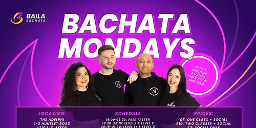 Baila Bachata Mondays: Free Bachata Taster, 5 Levels + Social