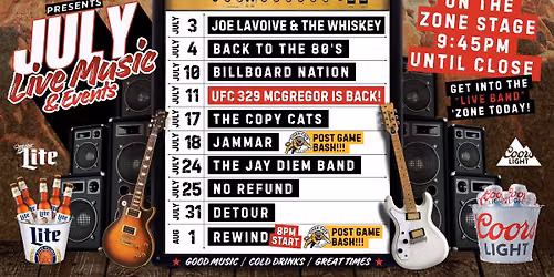 SUMMER WEEKEND CONCERT LISTINGS @ THE ENDZONE BAR & GRILL