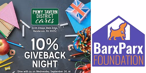 9\/30 All Day & Night | PKWY Tavern at The District 10% Giveback Night for The Barx Parx Foundation