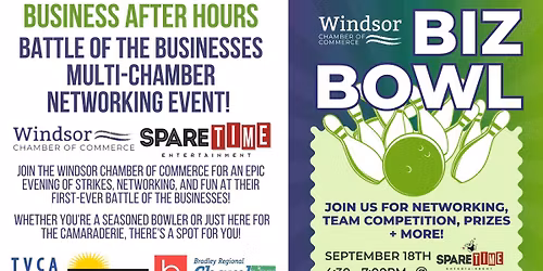 September Business After Hours Hosted by the Windsor Chamber & SpareTime Entertainment