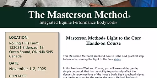 MASTERSON METHOD LIGHT TO THE CORE 2-DAY COURSE FOR ALL HORSE OWNERS