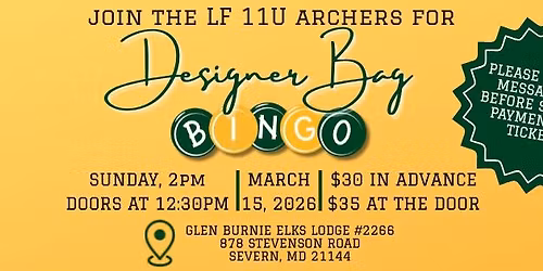 \u26be\ufe0f Designer Purse Bingo: Benefiting 11U Archers Baseball \ud83d\udc5c