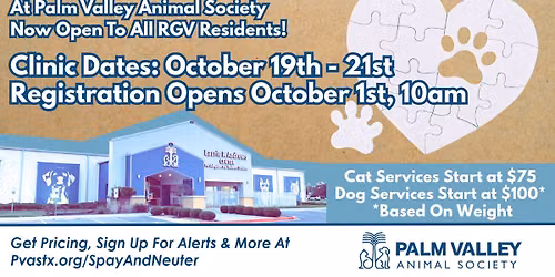 The Spay & Neuter Initiative at Palm Valley Animal Society, October 19th - 21st!\ud83d\udc3e\ud83e\ude7a