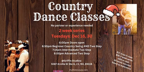 Country Swing and Two Step Classes: December 2-week series