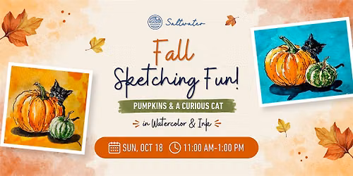 Fall Sketching Fun: Pumpkins & a Curious Cat in Watercolor & Ink