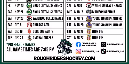 Cedar Rapids RoughRiders vs. Des Moines Buccaneers