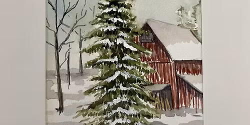 12-14-25 Winter Barn Scene Beginner Watercolor Painting