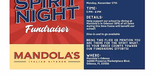 Spirit Night at Mandolas Italian Kitchen 