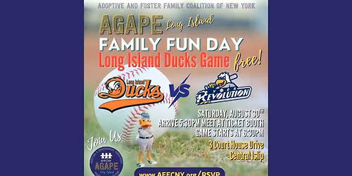 Long Island AGAPE Family Fun Day: Night at a Long Island Ducks Baseball Game followed by Fireworks!