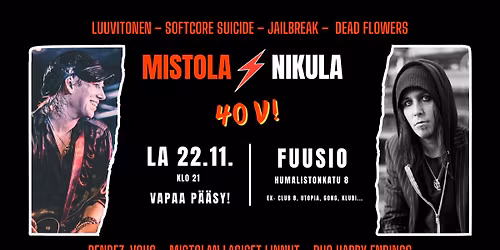 Mistola \/ Nikula 40 v! \u2013 Syntt\u00e4ribileet Fuusiossa (ex- Utopia\/Klubi\/Gong)