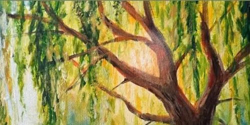 Painting with Acrylics for Adults: Summer Scenery -  Weeping Willow pond